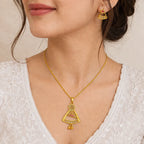 Gold Micro Plated Copper Ad Ruby Geometric Pendant Necklace Set