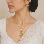 Gold Micro Plated Copper Ad Ruby Geometric Pendant Necklace Set
