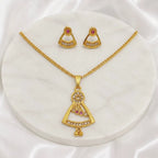 Gold Micro Plated Copper Ad Ruby Geometric Pendant Necklace Set