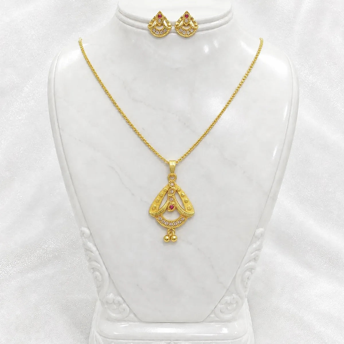 Red Gold Micro Plated Ad Ruby Teardrop Pendant Necklace Set