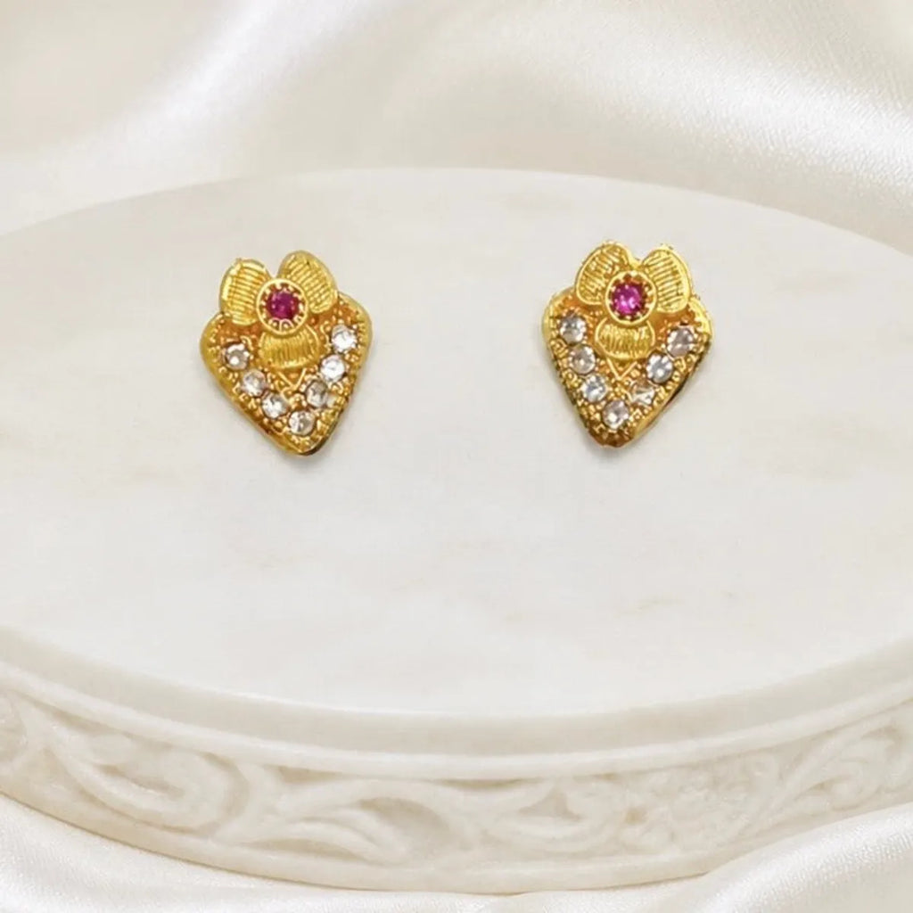 Gold Micro Plated Ad Ruby Floral Pendant Necklace Set For Women