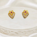 Gold Micro Plated Ad Ruby Floral Pendant Necklace Set For Women