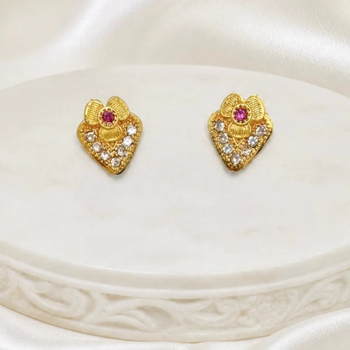 Gold Micro Plated Ad Ruby Floral Pendant Necklace Set For Women