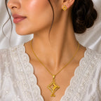 Red Gold Micro Plated Ad Ruby Geometric Pendant Necklace Set
