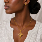 Red Gold Micro Plated Ad Ruby Geometric Pendant Necklace Set