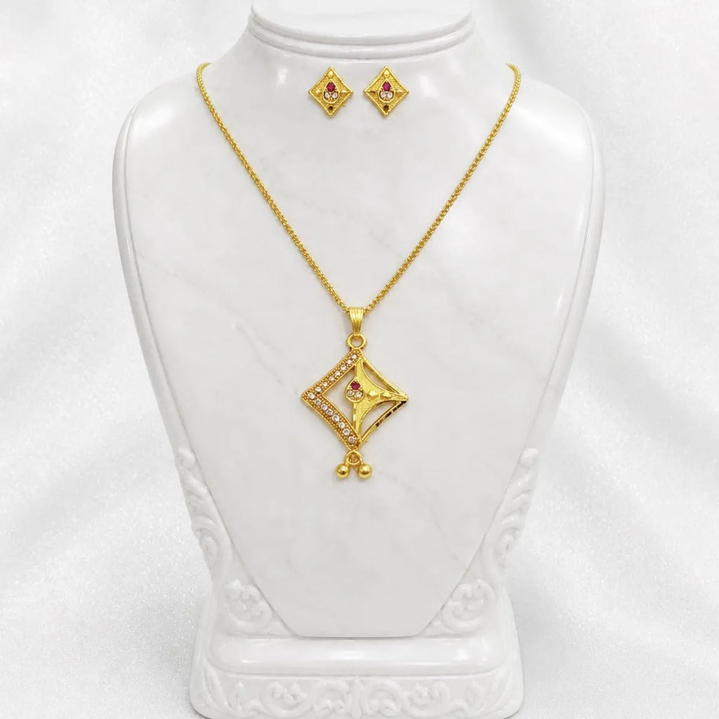 Red Gold Micro Plated Ad Ruby Geometric Pendant Necklace Set