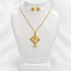 Red Gold Micro Plated Ad Ruby Geometric Pendant Necklace Set