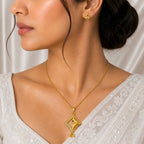 Red Gold Micro Plated Ad Ruby Geometric Pendant Necklace Set