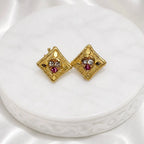 Red Gold Micro Plated Ad Ruby Geometric Pendant Necklace Set
