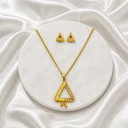Gold Micro Plated Triangle Ad Ruby Pendant Necklace Set For Women