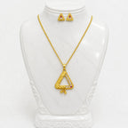 Gold Micro Plated Triangle Ad Ruby Pendant Necklace Set For Women