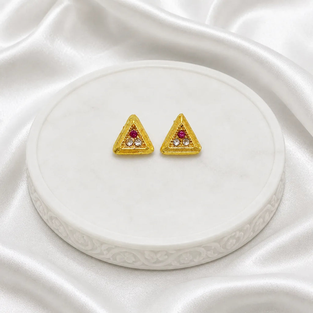 Gold Micro Plated Triangle Ad Ruby Pendant Necklace Set For Women