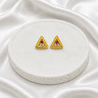 Gold Micro Plated Triangle Ad Ruby Pendant Necklace Set For Women