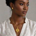 Red Gold Micro Plated Ad Ruby Teardrop Floral Necklace Set