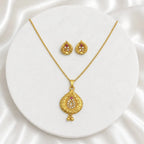 Red Gold Micro Plated Ad Ruby Teardrop Floral Necklace Set