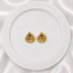 Red Gold Micro Plated Ad Ruby Teardrop Floral Necklace Set