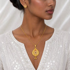 Red Gold Micro Plated Ad Ruby Teardrop Floral Necklace Set