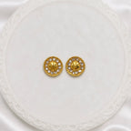 Gold Micro Plated Ad Ruby Circular Halo Necklace Earring Set