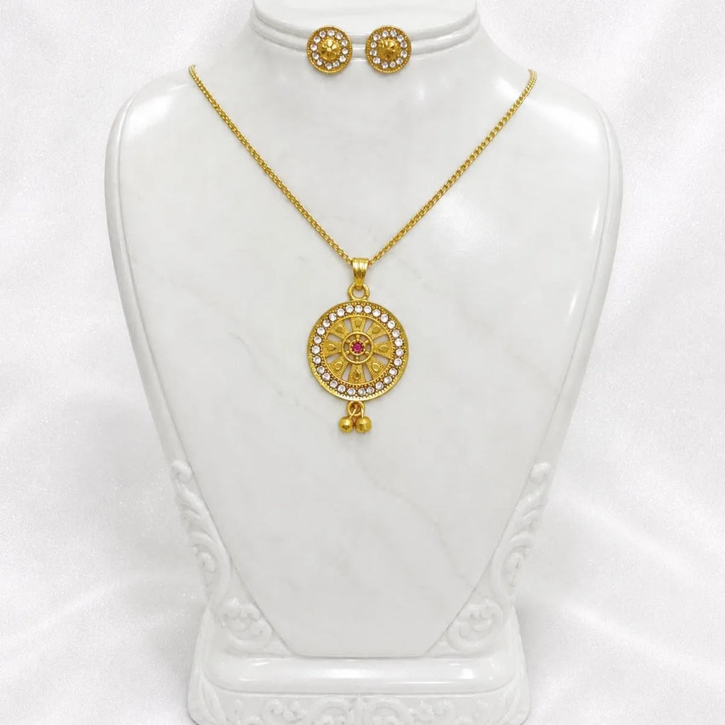Gold Micro Plated Ad Ruby Circular Halo Necklace Earring Set