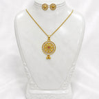 Gold Micro Plated Ad Ruby Circular Halo Necklace Earring Set