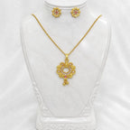 Gold Micro-Plated Ad Ruby Bloom Halo Floral Pendant Necklace Set