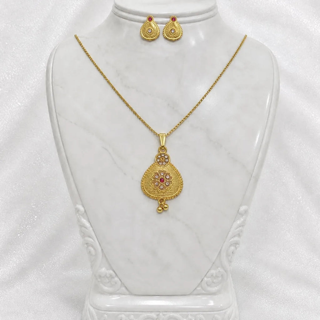 Gold Micro Plated Ad Ruby Pear Drop Pendant Necklace Set For Women