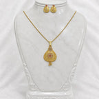 Gold Micro Plated Ad Ruby Pear Drop Pendant Necklace Set For Women