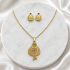 Gold Micro Plated Ad Ruby Pear Drop Pendant Necklace Set For Women
