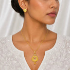 Gold Micro Plated Ad Ruby Pear Drop Pendant Necklace Set For Women