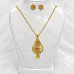 Gold Micro-Plated Copper Ad Ruby Floral Pendant Necklace Set For Women