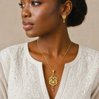 Gold Micro Plated Ad Ruby Floral Heart Pendant Necklace Set For Women
