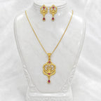 Gold Micro Plated Ad Ruby Floral Heart Pendant Necklace Set For Women