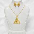 Red Gold Micro Plated Ad Ruby Trinity Clover Pendant Necklace Set