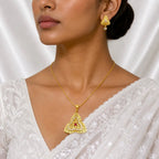 Red Gold Micro Plated Ad Ruby Trinity Clover Pendant Necklace Set