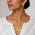 Red Gold Micro Plated Ad Ruby Trinity Clover Pendant Necklace Set