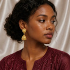 Gold Plated Petal Mesh Ghungroo Jhumki Earrings For Women