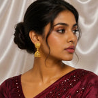 Gold Plated Petal Mesh Ghungroo Jhumki Earrings For Women
