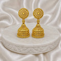 Gold Plated Petal Mesh Ghungroo Jhumki Earrings For Women