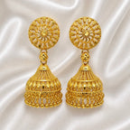 Gold Plated Petal Mesh Ghungroo Jhumki Earrings For Women