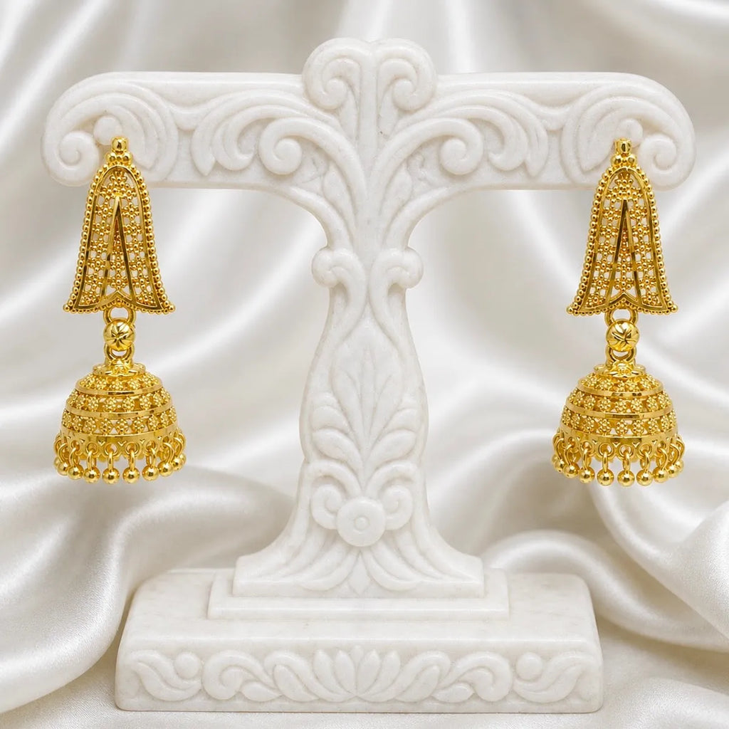 Gold Micro-Plated Copper Temple Triangular Ghungroo Jhumki Earrings