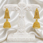Gold Micro-Plated Copper Temple Triangular Ghungroo Jhumki Earrings