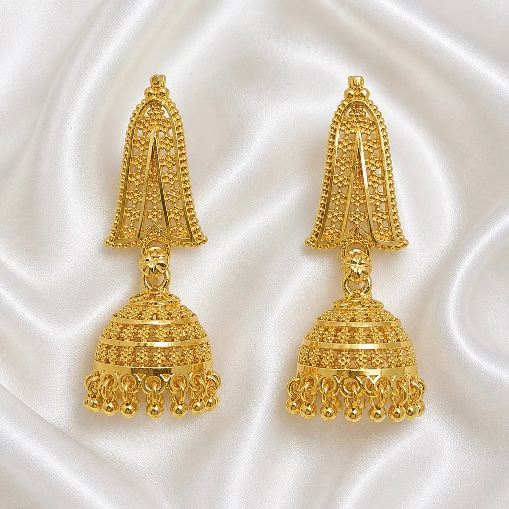 Gold Micro-Plated Copper Temple Triangular Ghungroo Jhumki Earrings