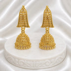 Gold Micro-Plated Copper Temple Triangular Ghungroo Jhumki Earrings