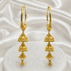Gold Plated Hoop Tiered Temple Style Jhumka Drop Earrings For Women