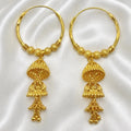 Gold Plated Hoop Tiered Temple Style Jhumka Drop Earrings For Women