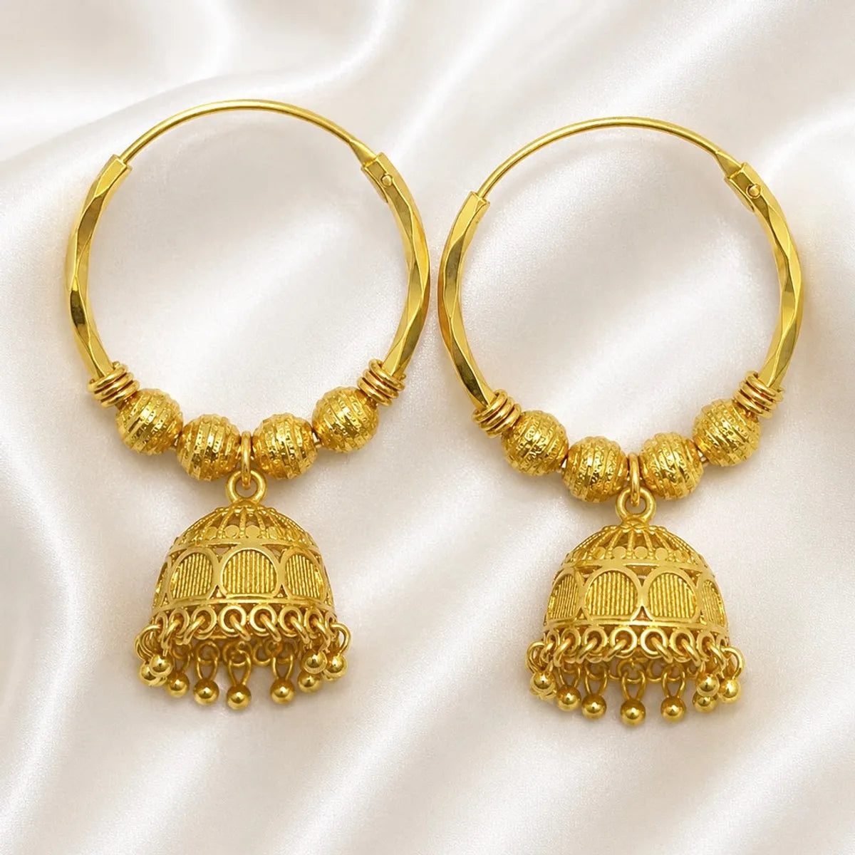 Gold Micro Plated Hoop Jhumka Ghungroo Temple Earrings