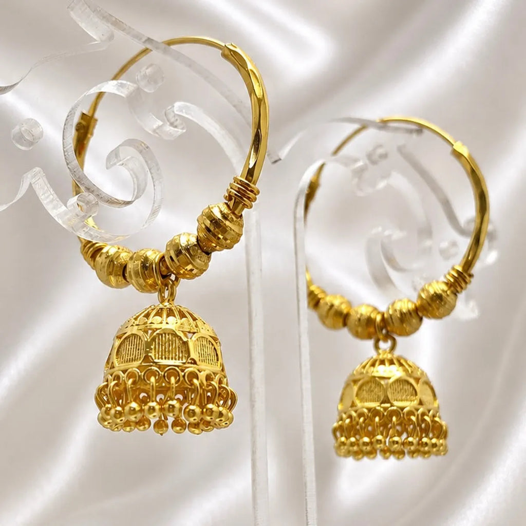 Gold Micro Plated Hoop Jhumka Ghungroo Temple Earrings