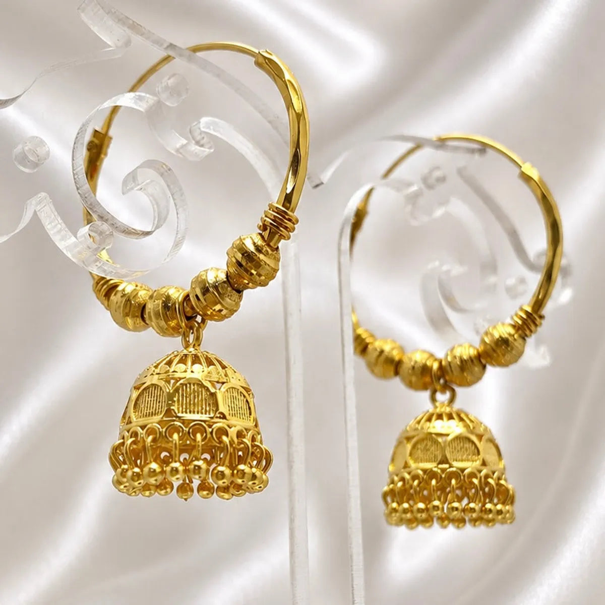 Gold Micro Plated Hoop Jhumka Ghungroo Temple Earrings