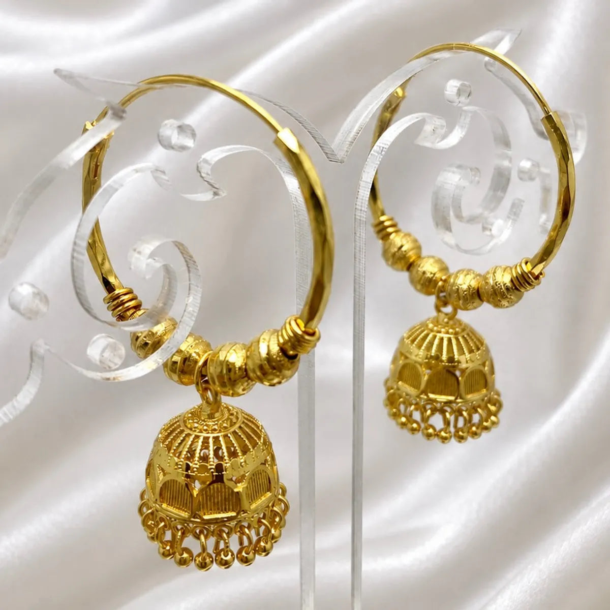 Gold Micro Plated Hoop Jhumka Ghungroo Temple Earrings