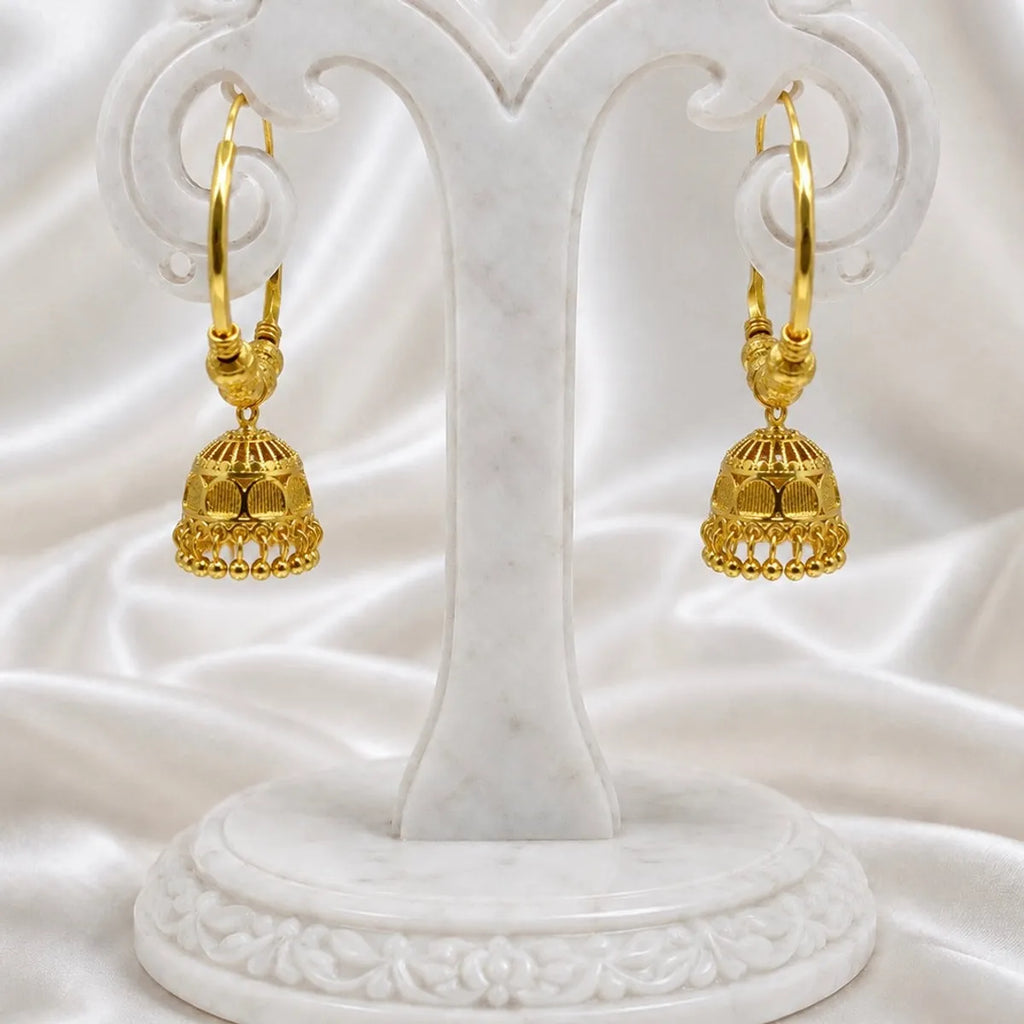 Gold Micro Plated Hoop Jhumka Ghungroo Temple Earrings